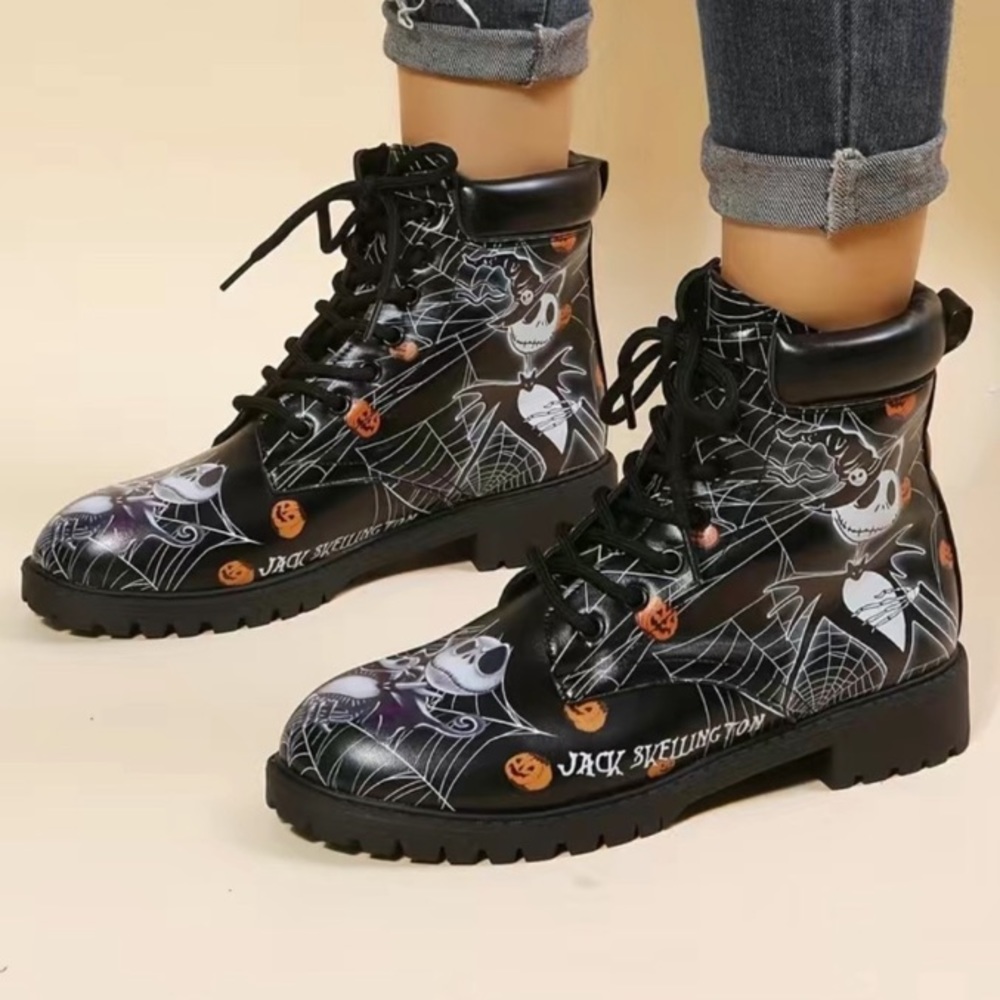 Nightmare Before Christmas Boots Jack Skellington Faux Leather Combat Boots